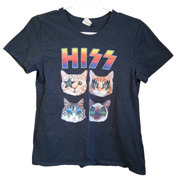 Source Unknown Tops - Funny Hiss Cat SS Graphic T-Shirt Kiss Spoof Humor Novelty Tee Medium Cotton